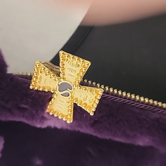 Rare! St John Gold Zip Bomber Jacket Violet Faux Fur Embroidered Collar S - Picture 8 of 14